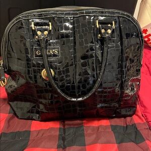 Black Croc-Embossed Satchel Bag